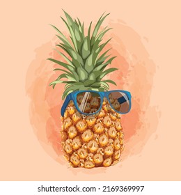 Summer fruits for healthy lifestyle. Pineapple fruit. Vector illustration cartoon.
