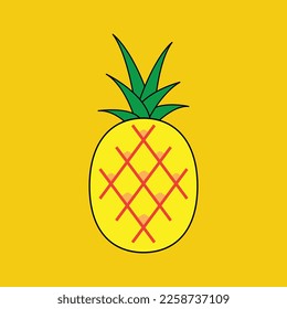 Summer fruits for healthy lifestyle. Pineapple fruit. Vector illustration cartoon flat icon isolated on yellow background.