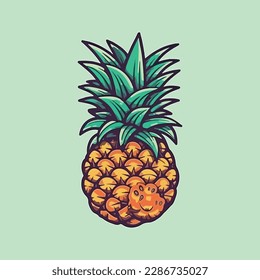 Summer fruits for healthy lifestyle. Pineapple fruit. Vector illustration cartoon flat icon