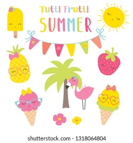 Summer fruits and ice creams, vector illustrations