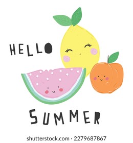 summer fruits illustration vector design for kids tee