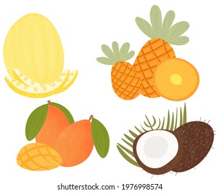 Summer fruits on a white background.