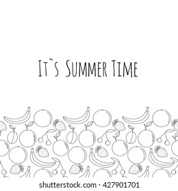 Summer fruits pattern. It`s summer time. line art. Thin lines. Background with fruits. Healthy food texture. Vector illustration