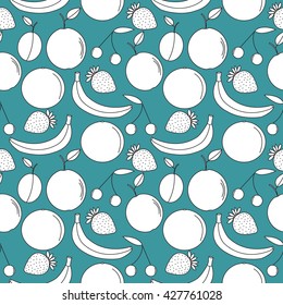 Summer fruits pattern. Vector colorful food seamless background.
