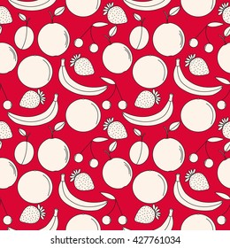 Summer fruits pattern. Vector colorful food seamless background.