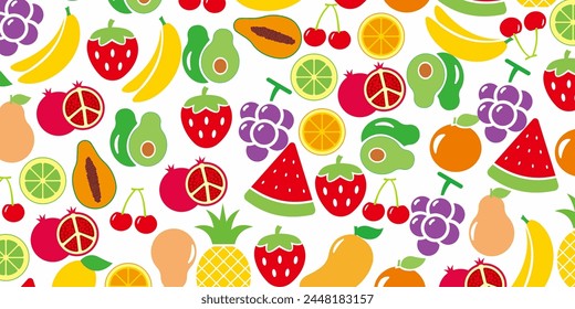Summer fruits, Seamless colorful pattern with fruits, flat design