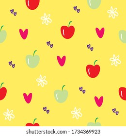 Summer fruits seamless pattern with apple. Print for textile, fabric, wrapping, apparel, wallpaper