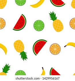 Summer fruits seamless pattern illustration.  Elegant summer template for fashion prints. Flat vector background.