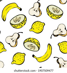 Summer fruits seamless vector pattern on white background