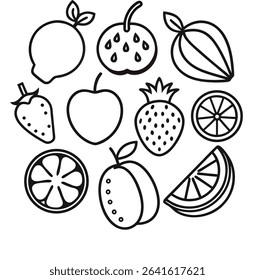 summer fruits set outline vector icon