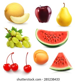 Summer fruits, set of vector icon