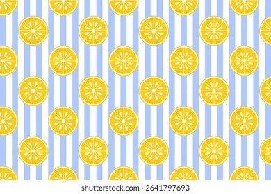 Summer fruits tropical lemon slices seamless pattern repeating background featuring bright yellow lemon slices, tropical leaves, and juicy citrus textures.
