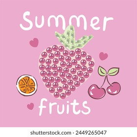 eslogan de la tipografía de las frutas de verano para la impresión de la camiseta, Diseño gráfico de la camiseta. 