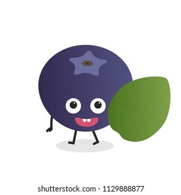 Summer fruits. Vector blueberries with dots. Cute cartoon characters.