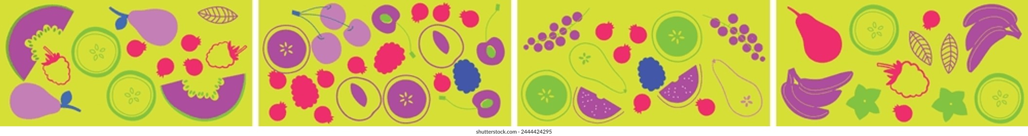 Summer fruits. Vector flat collection. Fruits and berries abstract illustration