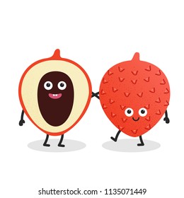 Summer fruits. Vector lychee with dots. Cute cartoon characters.