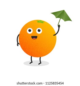 Summer fruits. Vector orange with dots. Cute cartoon characters.