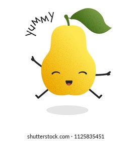 Summer fruits. Vector pear with dots. Cute cartoon characters.