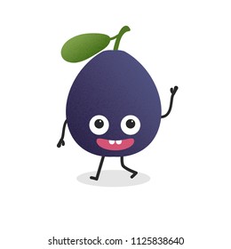 Summer fruits. Vector plum with dots. Cute cartoon characters.