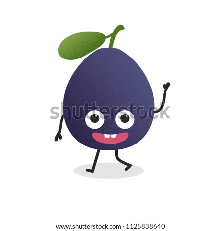 Summer fruits. Vector plum with dots. Cute cartoon characters.
