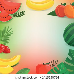 Vetor de frutas de verão definido sobre fundo violeta