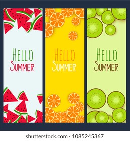 summer fruits verticle banners set