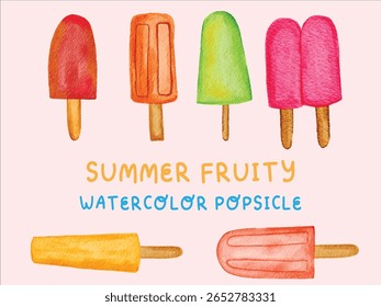 Verão Frutado Desenhado à Mão Vetorizado Aquarela Picolé 