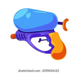Diversión de verano y actividades, pistola de agua aislada hecha de plástico. Contenedor para que el líquido rocie y se salpicen. Pistola de ardilla con mango. Niños juguetes y juguetes al aire libre. Vector de estilo plano