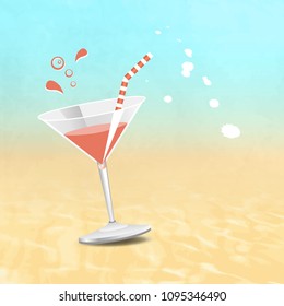 Summer fun concept - beach party template with cocktail glass - vacation time background