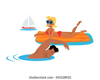 Summer fun concept illustration. Beach entertainments and swimming vector
