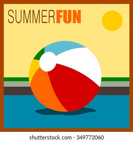 summer fun design with beach ball floating in pool