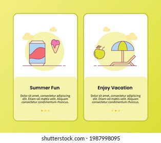 summer fun enjoy vacation campaign for onboarding mobile apps application banner template with filled color style