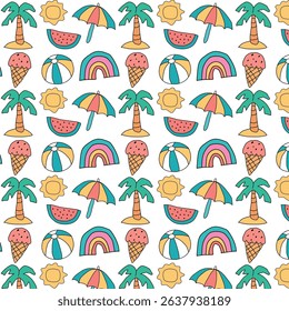 Summer fun pattern beach ice cream and rainbows