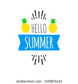 Summer Fun Sticker. Pineapple Badge. Hand Drawn Vector Element.
