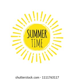 Summer Fun Sticker. Sun Badge. Hand Drawn Vector Element.