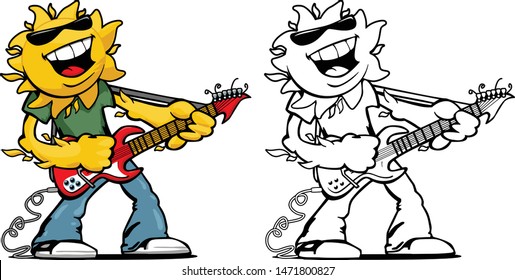 Summer Fun Sun Guitar Rocker Music Fest Cartoon Vector Illustration