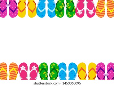 Summer funny background with bright colorful flip flop, foot wear. Space for your text. Vector illustration