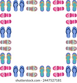 Summer funny background with bright colorful flip flop, foot wear. Space for your text. Vector illustration