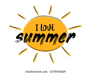 Summer - funny hand drawn sticker in retro style. Vector.
