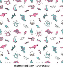 Summer funny item seamless drawing vector patter