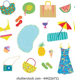 Summer funny pattern for woman with accessories. Vector illustration design