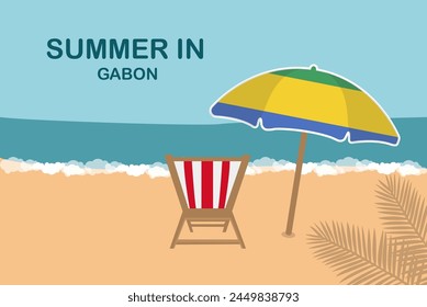 Summer in Gabon, beach chair and umbrella, vacation or holiday in Gabon, vacation concept vector design, summer holiday, sea sand sun, travel and tourism idea