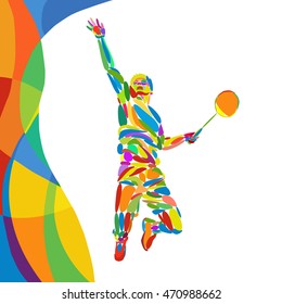 Summer Games abstract colorful pattern with Badminton player