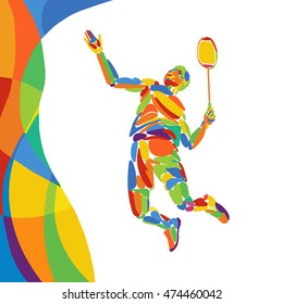 Summer Games abstract colorful pattern with Badminton player