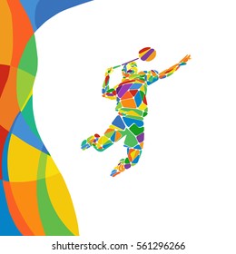 Summer Games abstract colorful pattern with Badminton player