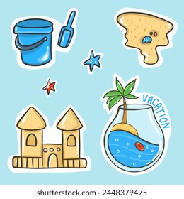 summer games cartoon style sticker set