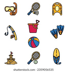 Summer Games Cute Flat Line Illustration