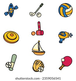 Summer Games Cute Flat Line Illustration