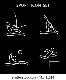Summer Games Icons set. Sport logo collection. Vector illustration. Isolated white sings on black background. Usable for infographics.