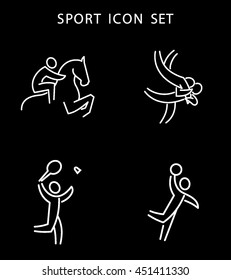 Summer Games Icons set. Sport logo collection. Vector illustration. Isolated white sings on black background. Usable for infographics.